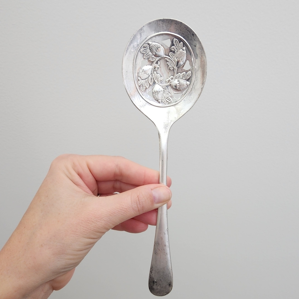 Vintage, Antique Silver Plated Italy slotted serving spoon